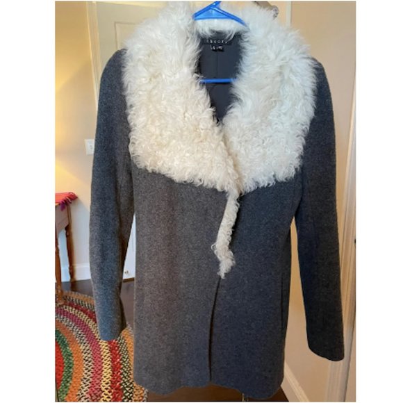 Theory Troyda Wool Shearling Collar Coat, Size S/P - Picture 3 of 6
